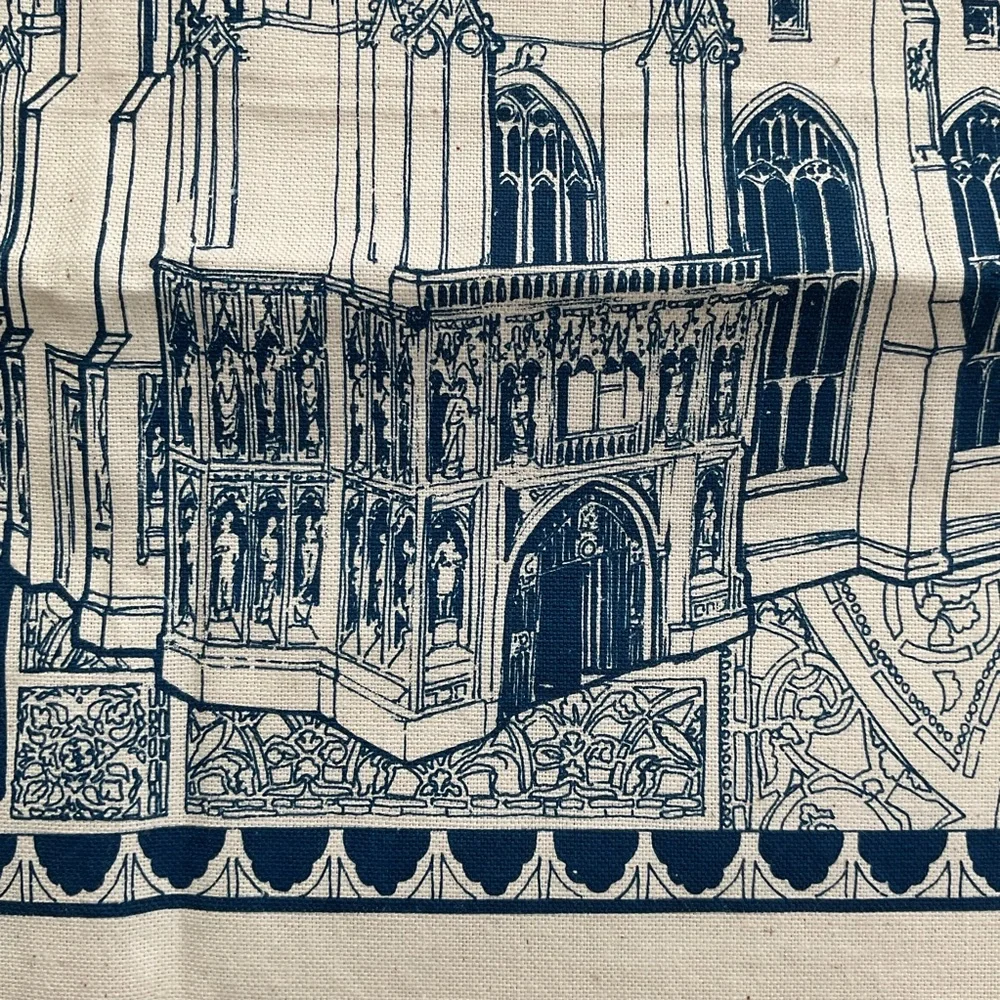Vintage Canterbury Cathedral Tea Towel Stuart Morris Cotton Blue